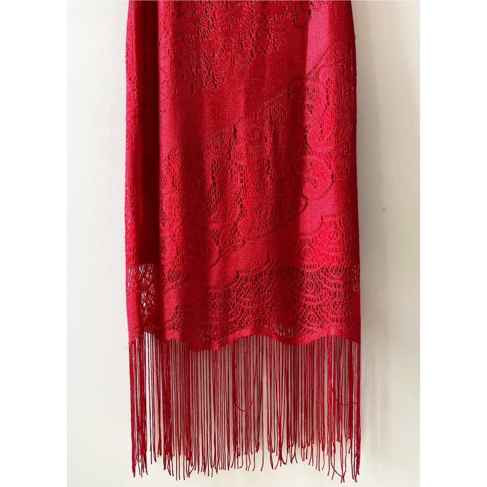 Deadstock 90s Crochet Lace Fringe Cherry Red Dress S Valentine’s Day Swiftie - Picture 4 of 10